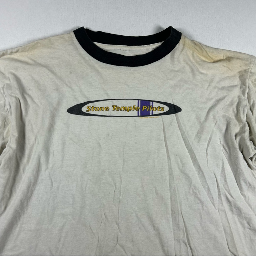 Vintage 90s Stone Temple Pilots Tour Shirt Oval Logo White Large RARE Distressed